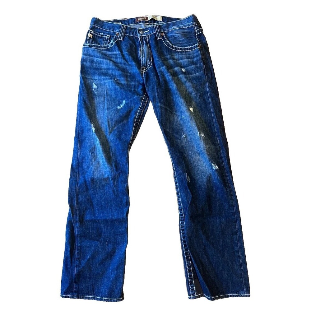 Big Star Venture Straight Distress Denim Jeans‎ 36R 36x31 Dark Wash White Stitch